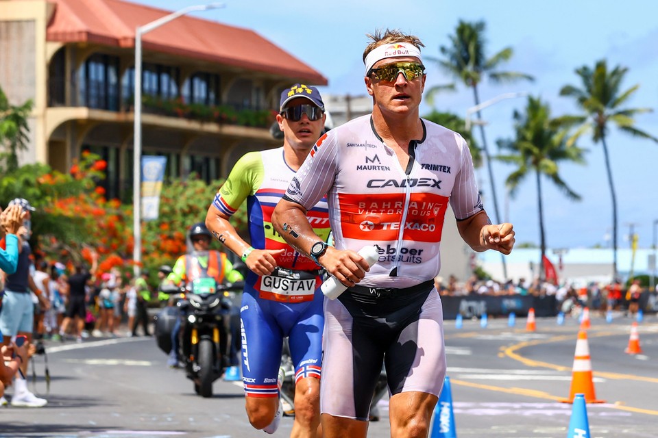 Norwegian triathlete Kristian Blummenfelt and Norwegian Gustav iden pictured in action during the Hawaii Ironman men's triathlon race, Saturday 08 October 2022, in Kailua, Kona, Hawaii